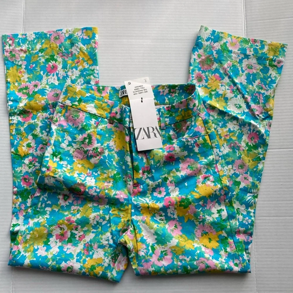 Zara Linen High Waist Floral Women’s Pants Size 2